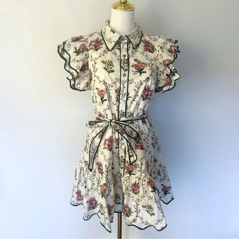 Kaylynn x Christina Lynn’s Garden Floral Print Ruffle Shirt Dress Cottagecore M